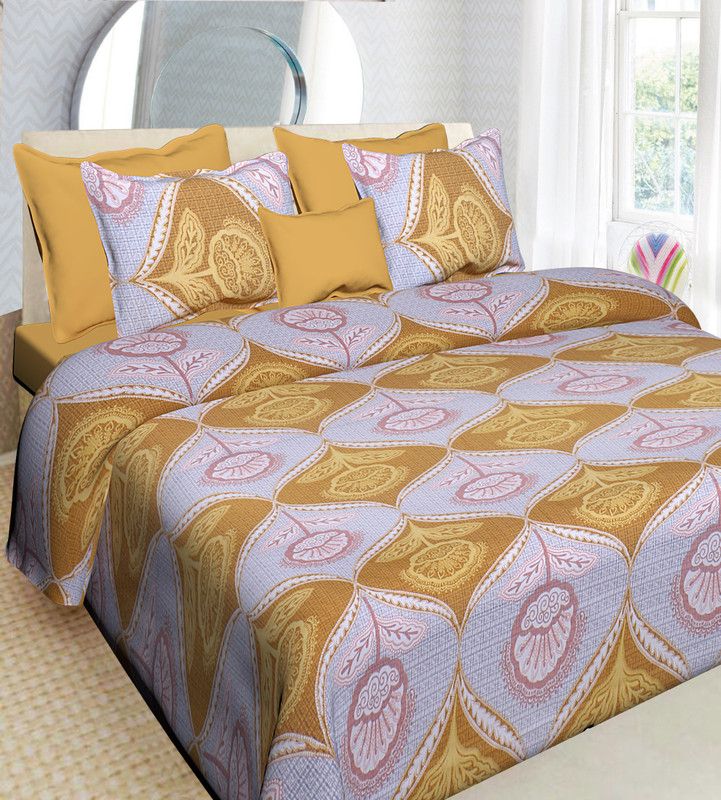 E-Wish Box 300 TC Cotton King Printed Flat Bedsheet  (Pack of 1, Yellow)