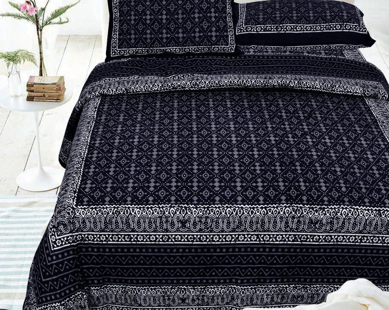 Amazing Rajasthan 120 TC Cotton Double Printed Flat Bedsheet  (Pack of 1, Black)