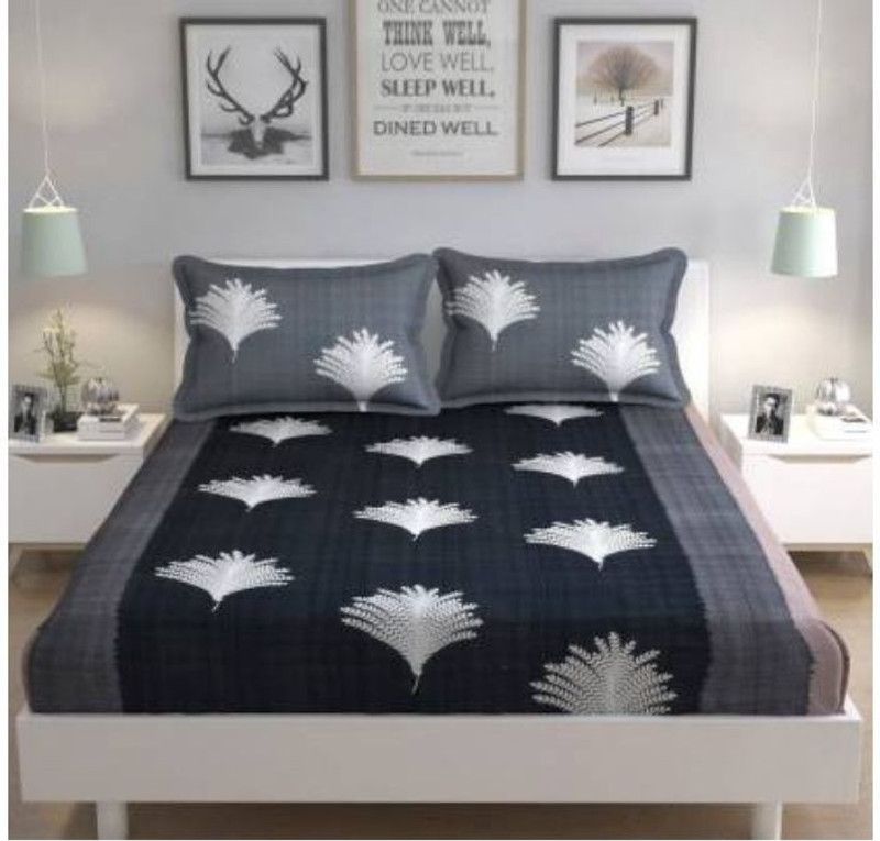 OSM 144 TC Polycotton Double Floral Flat Bedsheet  (Pack of 1, Black)