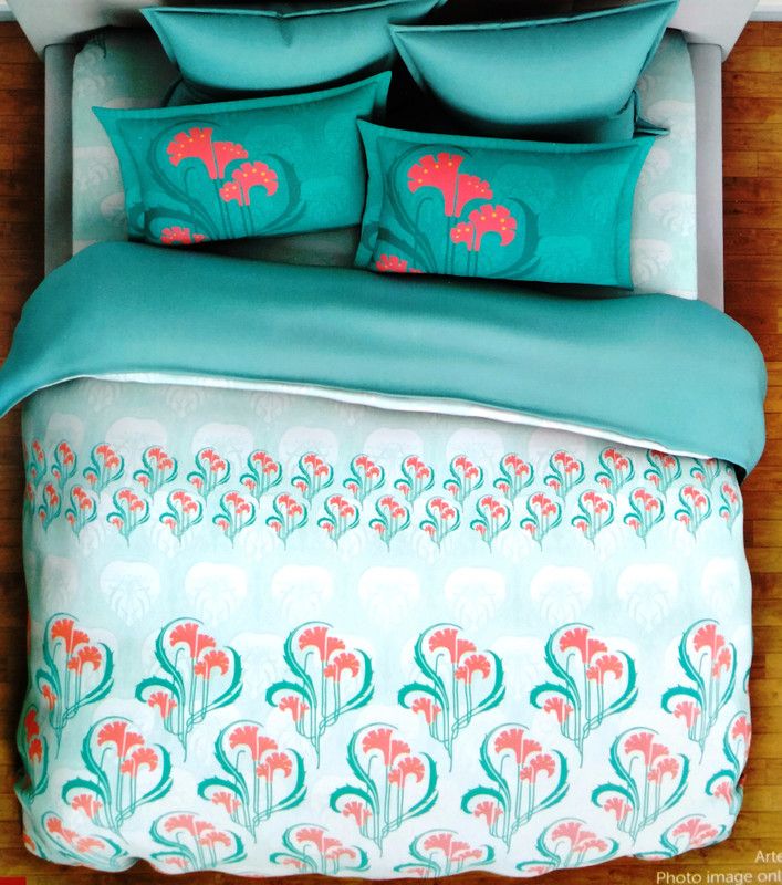 GFM 310 TC Cotton King Abstract Flat Bedsheet  (Pack of 1, Green, Peach)