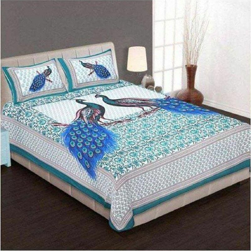 Panipat 240 TC Microfiber Double Animal Flat Bedsheet  (Pack of 1, Blue)