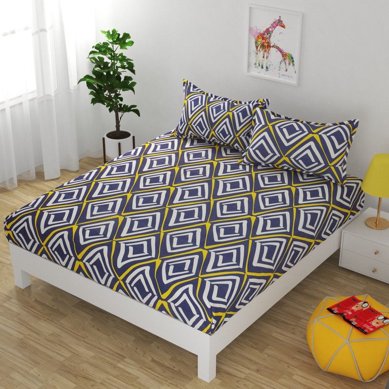 BHARAT TEX 222 TC Cotton Double Solid Fitted (Elastic) Bedsheet  (Pack of 1, Multicolor)
