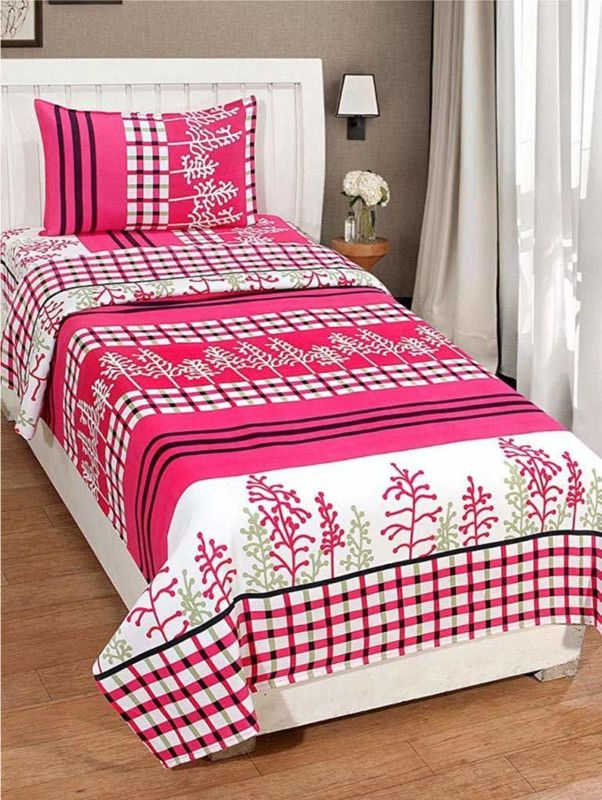 R. K. Textiles 144 TC Polycotton Single Floral Flat Bedsheet  (Pack of 1, Pink-white)