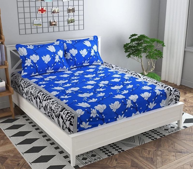 H18 SHEET 160 TC Microfiber Double Printed Flat Bedsheet  (Pack of 1, Multicolor)