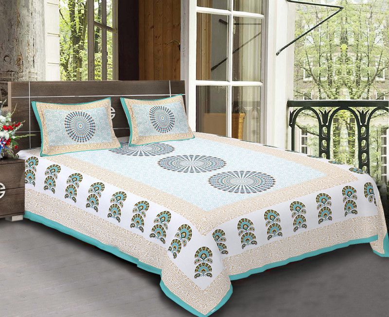 Styleista 250 TC Cotton Double Floral Flat Bedsheet  (Pack of 1, Green)