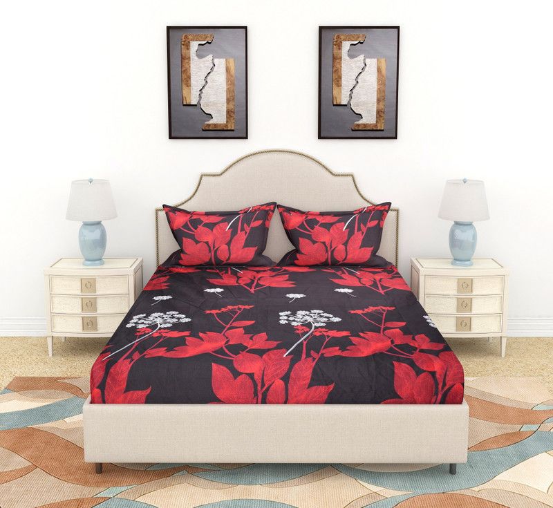 dappled 210 TC Polycotton Double Printed Flat Bedsheet  (Pack of 1, Maroon)