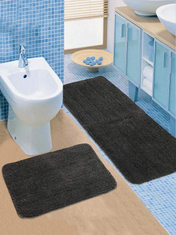 Decorewithus Microfiber Floor Mat  (Black, Large, Pack of 2)