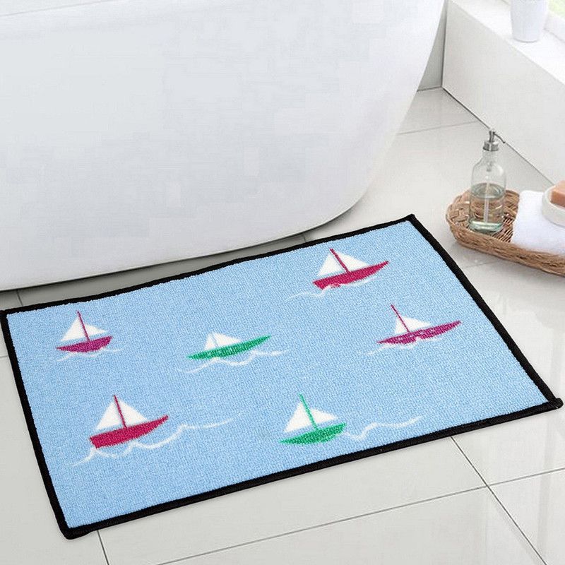 WELHOME Nylon Bathroom Mat  (Light Blue, Small)