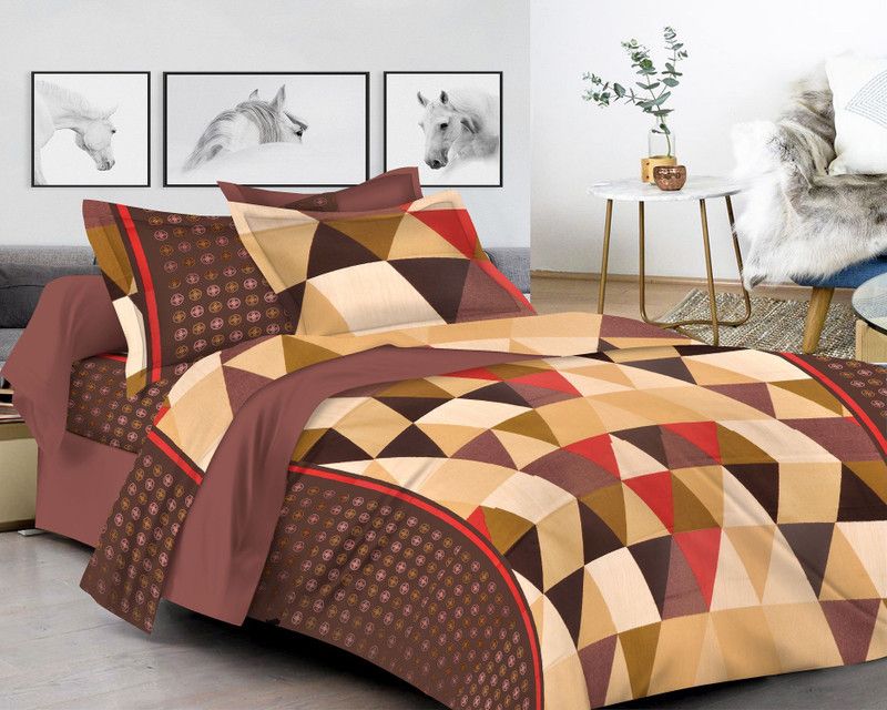 147° 210 TC Satin, Cotton Double Geometric Flat Bedsheet  (Pack of 1, Brown)