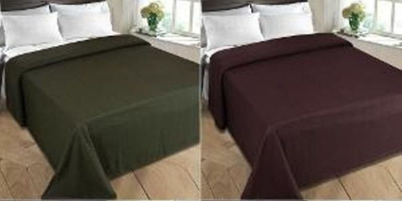 Shreejee Solid Double Fleece Blanket for AC Room  (Polyester, Green, Brown)