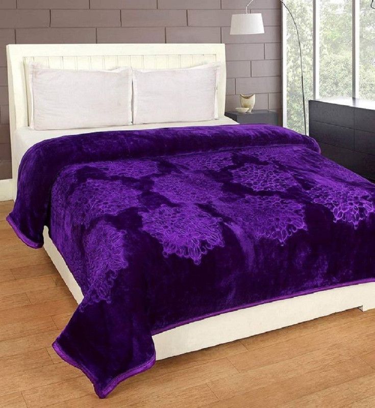 Dtex Solid Double Mink Blanket for Heavy Winter  (Polyester, Purple)