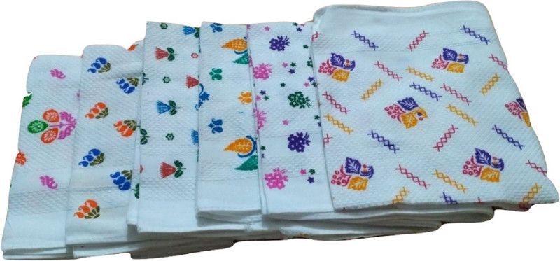 Cotton colors White Printed 32 Multicolor Cloth Napkins  (6 Sheets)