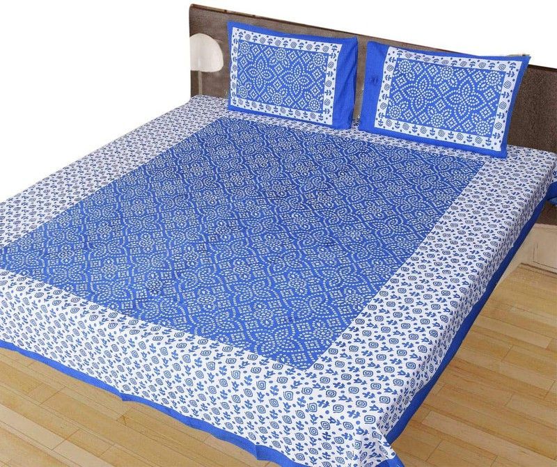Ubania Collection 144 TC Cotton Double Abstract Flat Bedsheet  (Pack of 1, Blue)