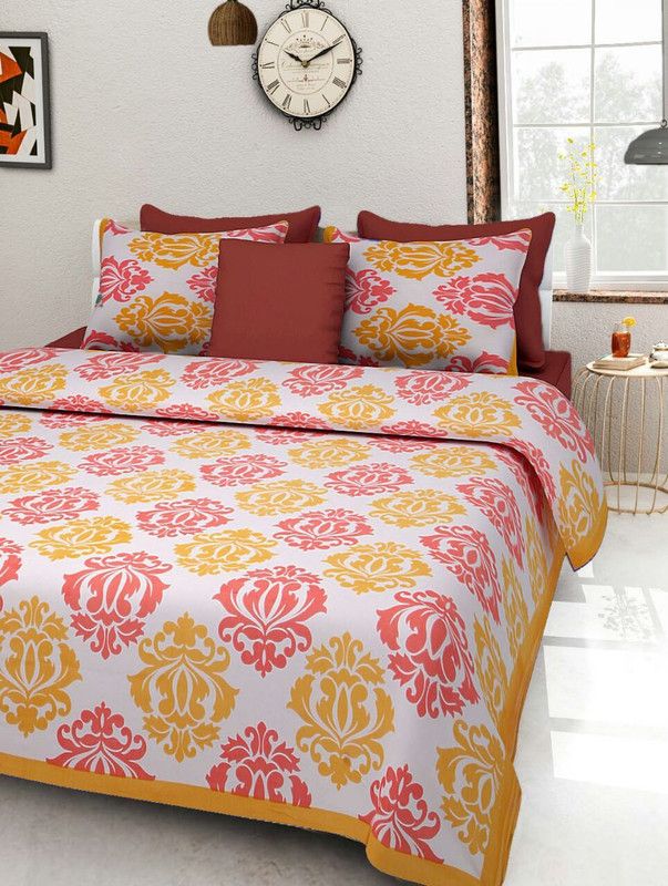 PINKCITYFABRICS 200 TC Cotton Double Printed Flat Bedsheet  (Pack of 1, Yellow)