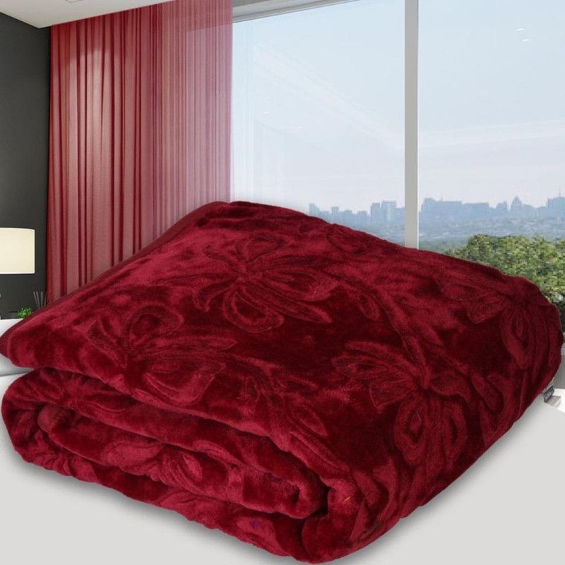 Royal Looking Self Design Double Mink Blanket for Mild Winter  (Microfiber, Maroon)