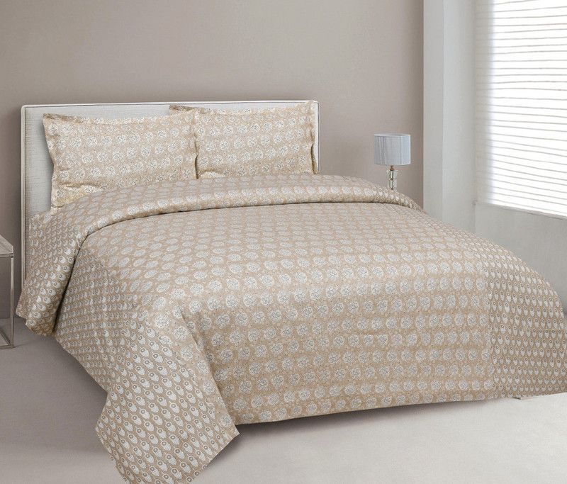 govindcloth 300 TC Cotton King Printed Flat Bedsheet  (Pack of 1, Cream)