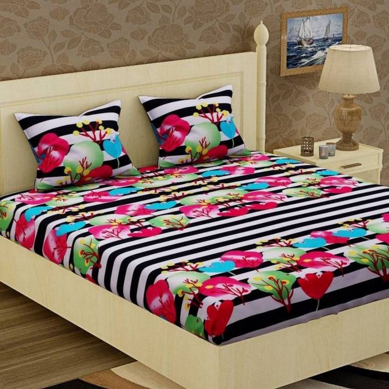 KOMFORT CREATIONS 104 TC Microfiber Double Floral Flat Bedsheet  (Pack of 1, Multicolor)