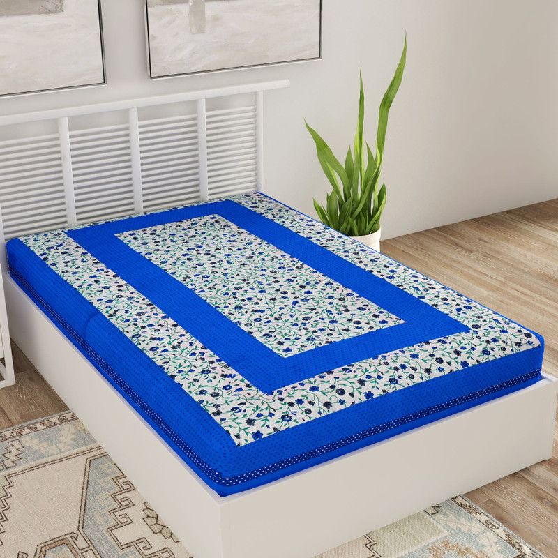 UNIQCHOICE 120 TC Cotton Single Floral Flat Bedsheet  (Blue)