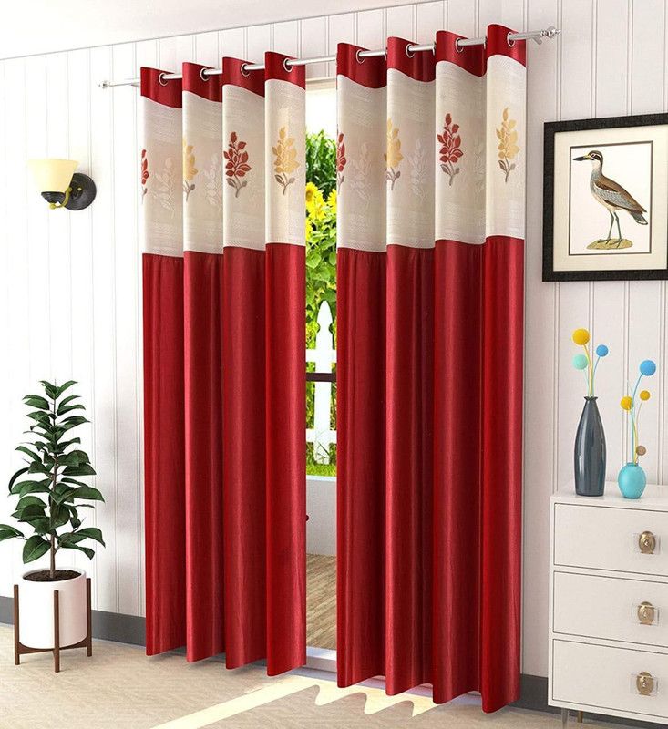 jacckes 213 cm (7 ft) Polyester Door Curtain (Pack Of 2)  (Printed, Maroon)