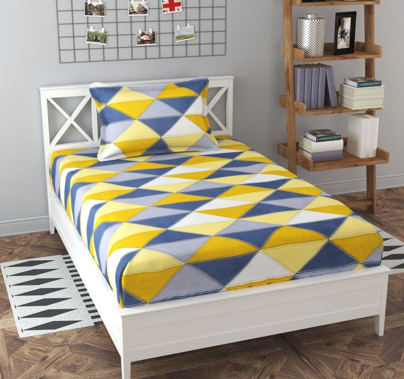 144 TC Cotton Single Printed Bedsheet  (Pack of 1, Gray)