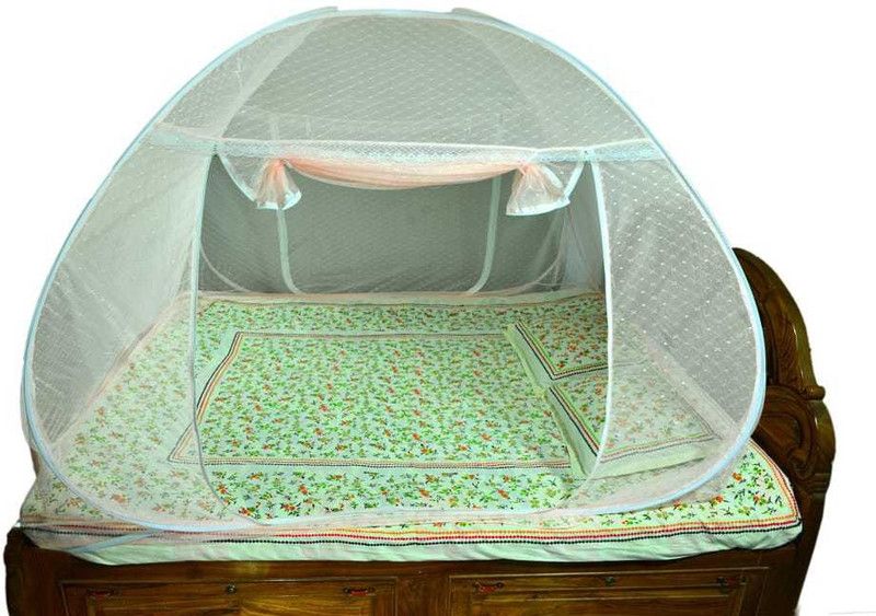 HOMELORE Polyester Adults Washable Foldable Double Bed Embroidery Badam Pink (6x5, 6x6, 6x7 Bed) Mosquito Net  (BADAM PINK, Tent)