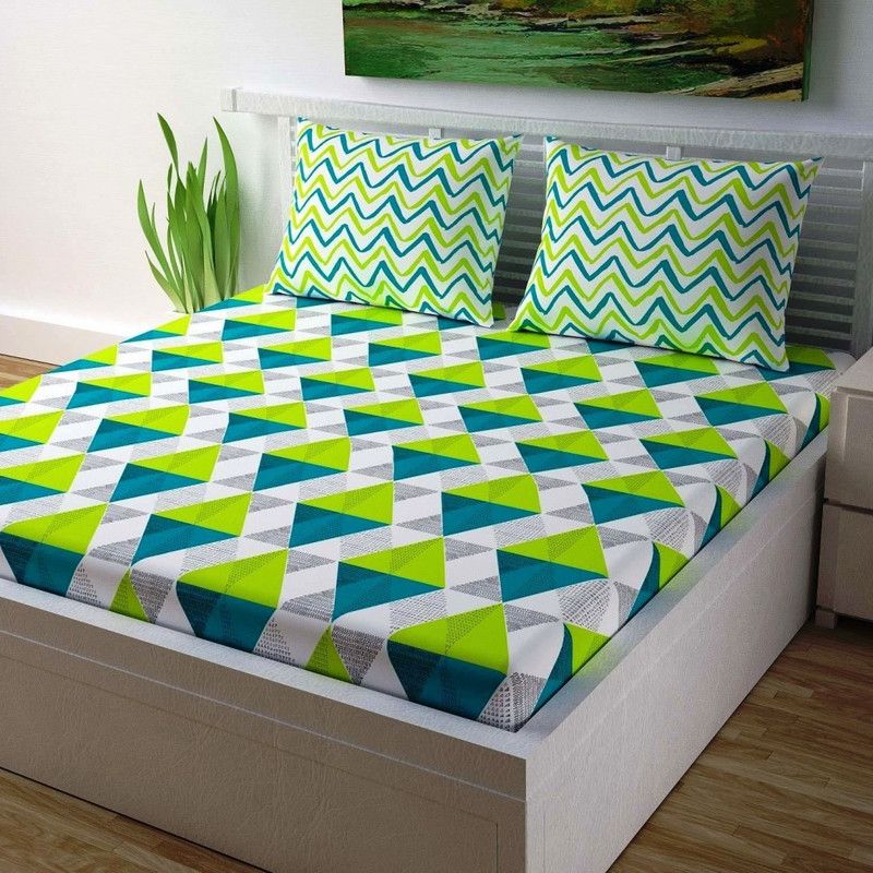 94 TC Polycotton Double Abstract Bedsheet  (Pack of 1, Green)