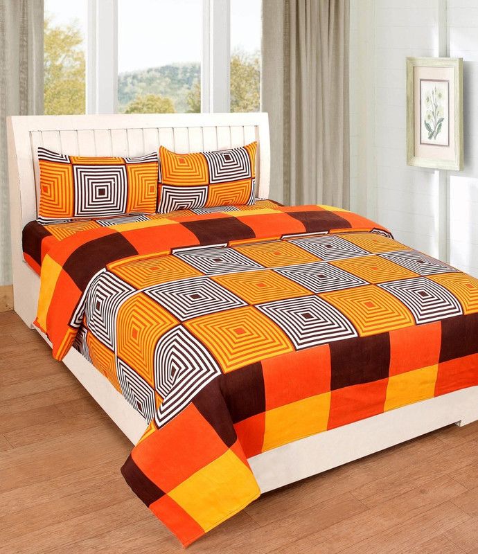 VORDVIGO 150 TC Polycotton Double Printed Flat Bedsheet  (Pack of 1, Orange)