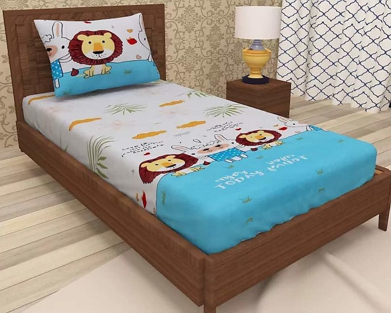 Skytex 100 TC Cotton Single Animal Flat Bedsheet  (Pack of 1, Aqua)