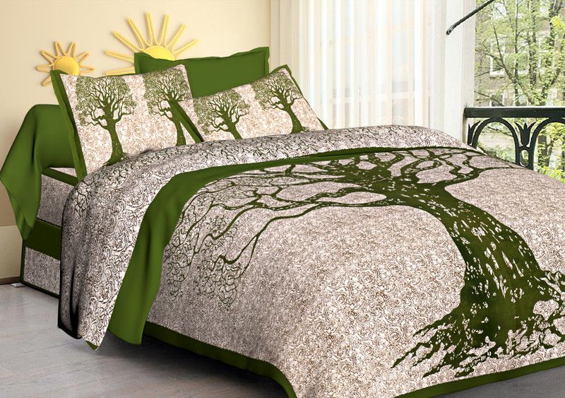 nitya fashion 144 TC Cotton Queen Printed Flat Bedsheet  (Pack of 1, Green)
