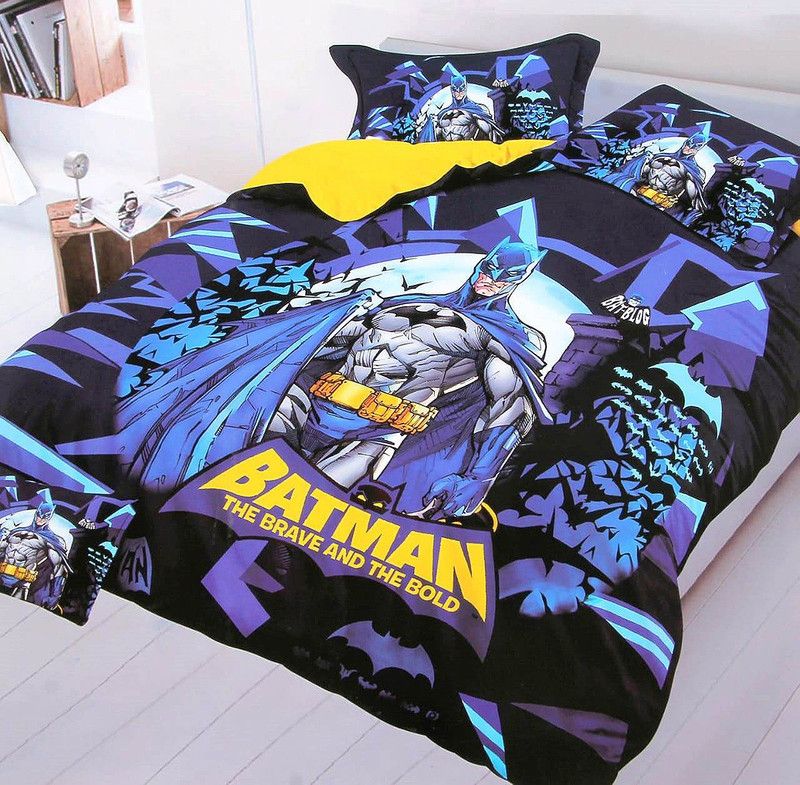 Kingly Home 260 TC Cotton Queen Cartoon Flat Bedsheet  (Pack of 1, Blue Batman)