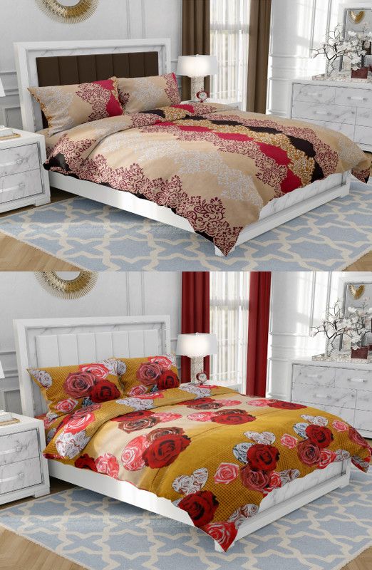 Homestar 144 TC Microfiber Double Floral Flat Bedsheet  (Pack of 2, Beige, Brown)