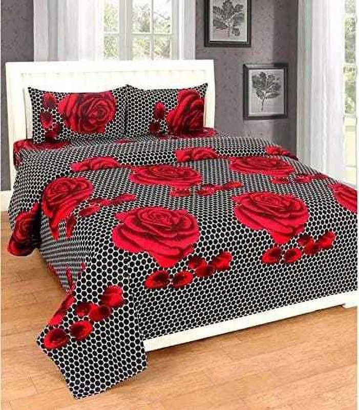 n g products 150 TC Polycotton Double Floral Flat Bedsheet  (Pack of 1, Black Dot)