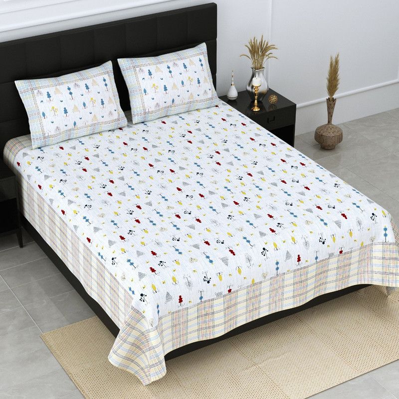 Aarohi Home 240 TC Cotton King Printed Flat Bedsheet  (Pack of 1, Blue Booty)
