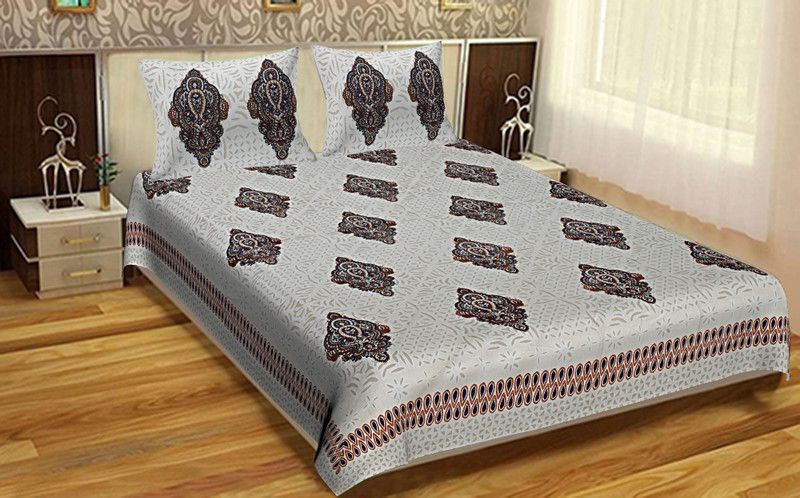 EurekaA 300 TC Cotton King Checkered Flat Bedsheet  (Pack of 1, White)