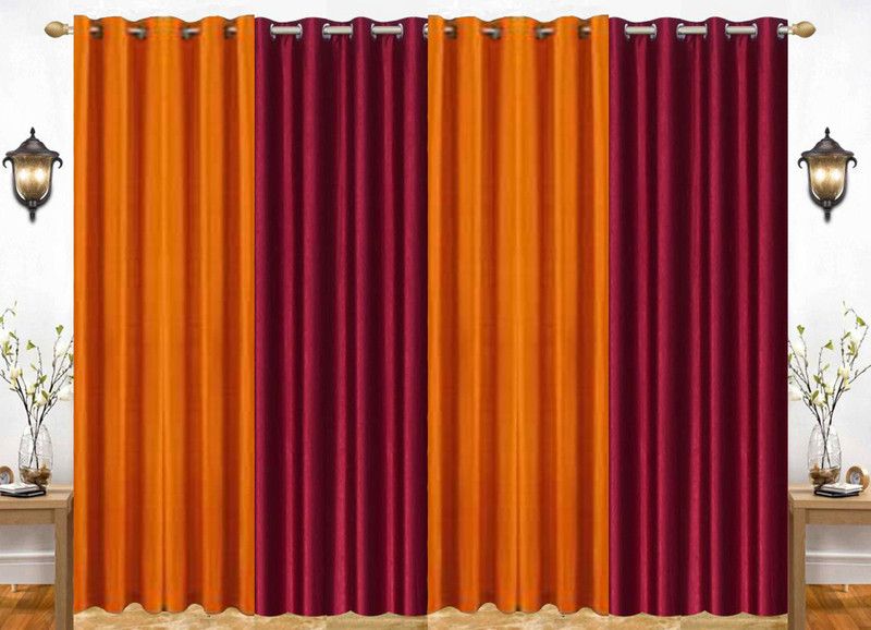 India Furnish 213 cm (7 ft) Polyester Semi Transparent Door Curtain (Pack Of 4)  (Plain, Maroon & Orange)