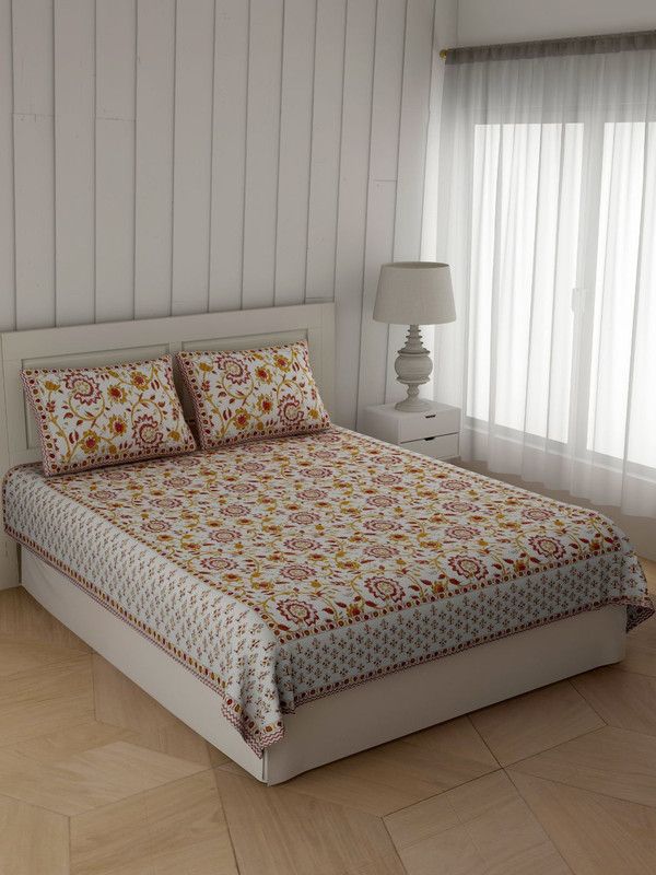 144 TC Cotton King Floral Bedsheet  (Pack of 1, Brown)