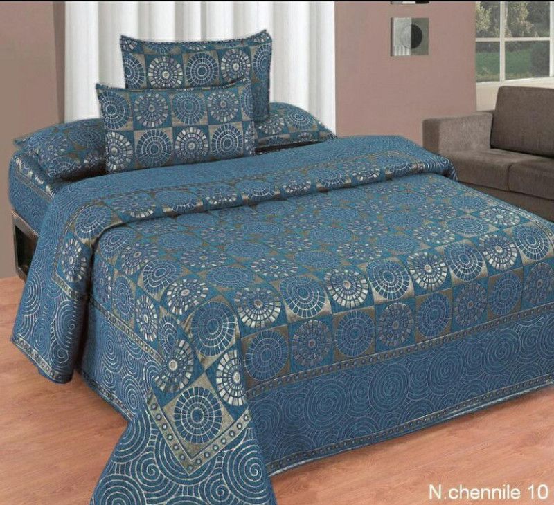 Trendz decor 280 TC Viscose Double Printed Flat Bedsheet  (Pack of 3, Sea Blue)