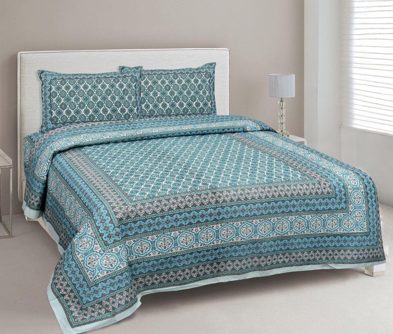 eCraftIndia 144 TC Cotton King Floral Flat Bedsheet  (Pack of 1, Green)