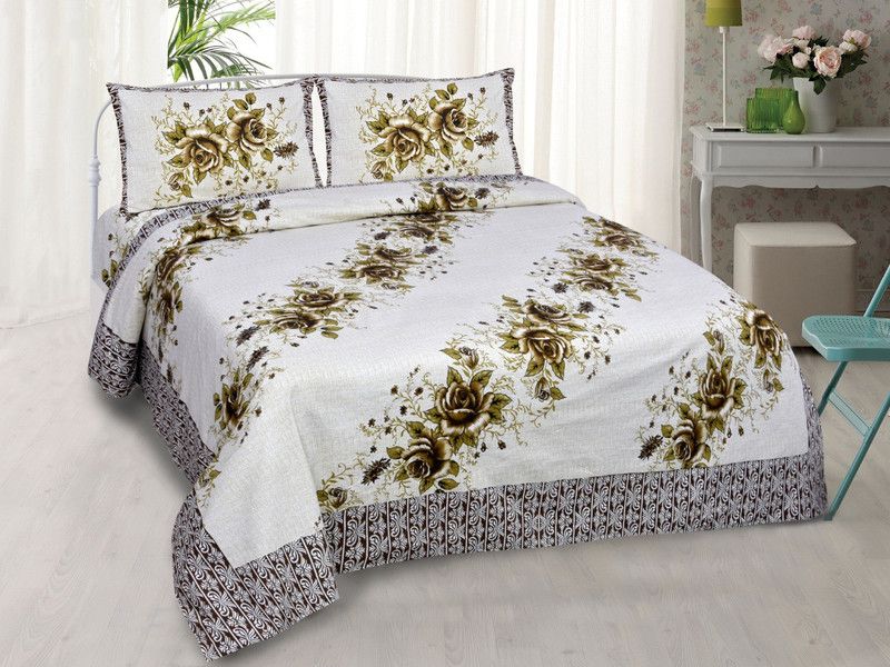 Grah Sajja 180 TC Cotton King Printed Flat Bedsheet  (Pack of 1, Yellow)