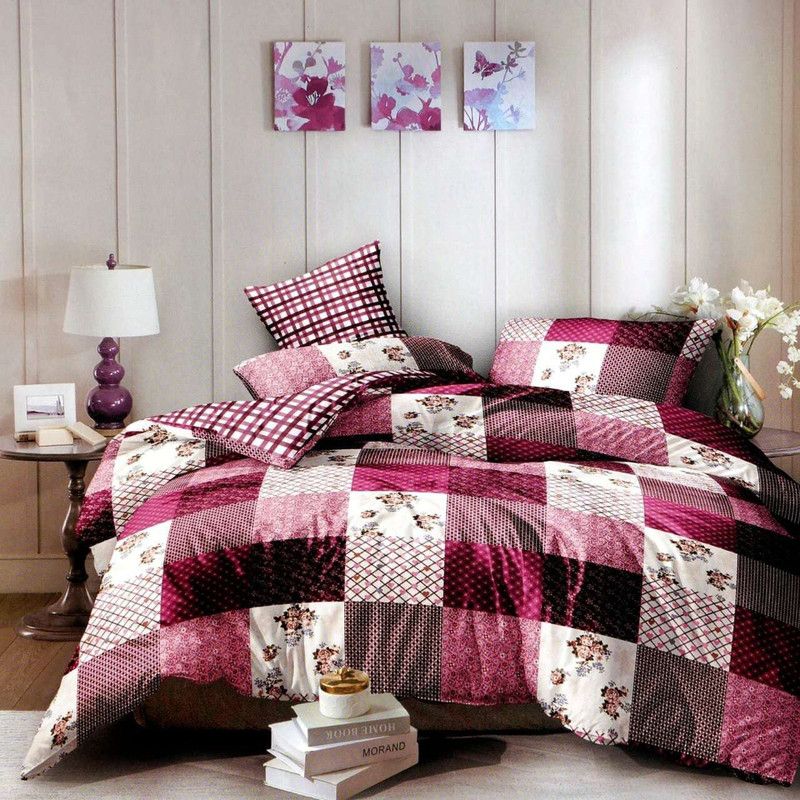 Skytex 150 TC Cotton Queen Geometric Flat Bedsheet  (Pack of 1, Magenta)