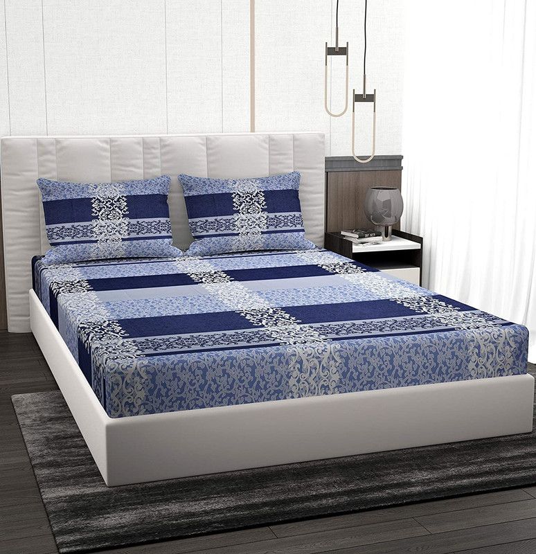 Divine Homes 140 TC Microfiber Double Self Design Flat Bedsheet  (Pack of 1, Blue)