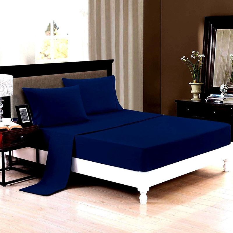 Trance Home Linen 400 TC Cotton Queen Solid Flat Bedsheet  (Pack of 1, Dark Blue)
