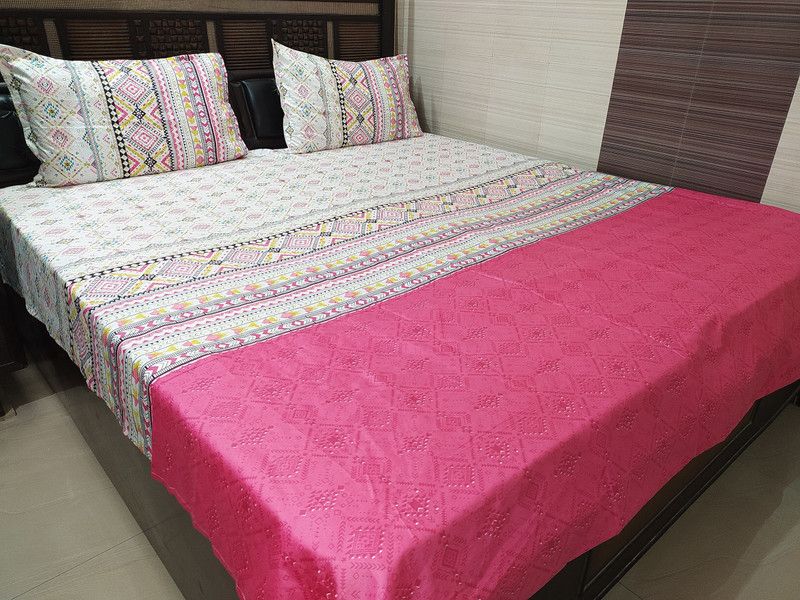 ABC TEXTILE HOUSE 250 TC Cotton King Printed Flat Bedsheet  (Pack of 1, Pink)