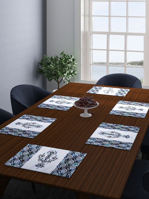 ROMEE Rectangular Pack of 6 Table Placemat  (Blue, Cotton)