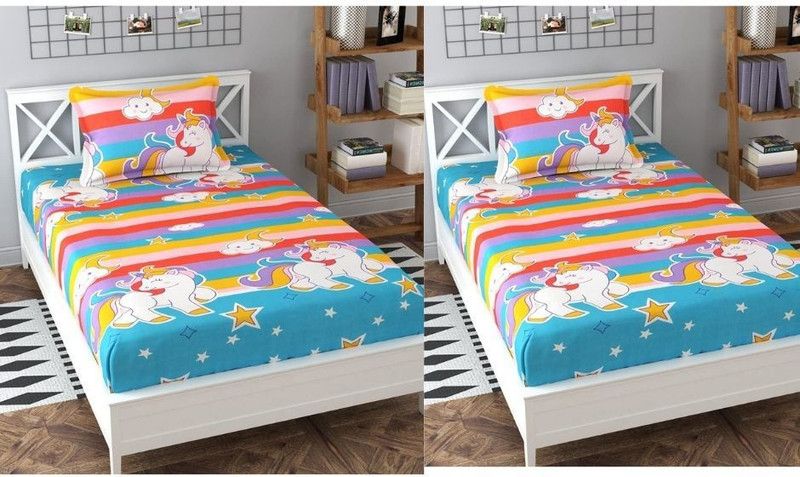 Viscose Single Bedsheet  (Pack of 2, Multicolor)