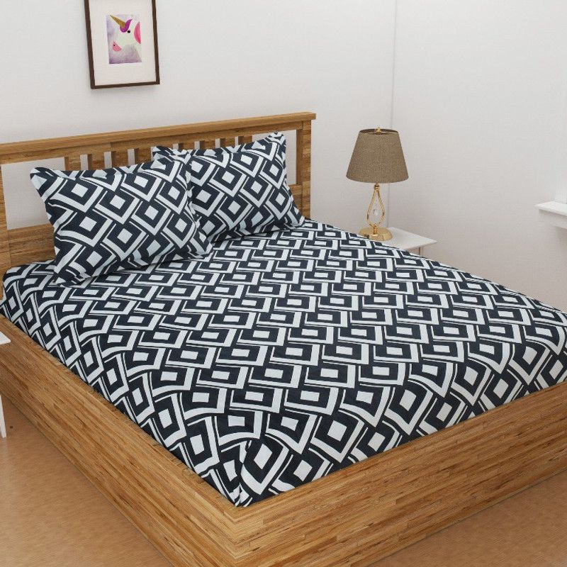 GARGA HANDLOOM 144 TC Polycotton Double Abstract Fitted (Elastic) Bedsheet  (Pack of 1, Style No. 7)