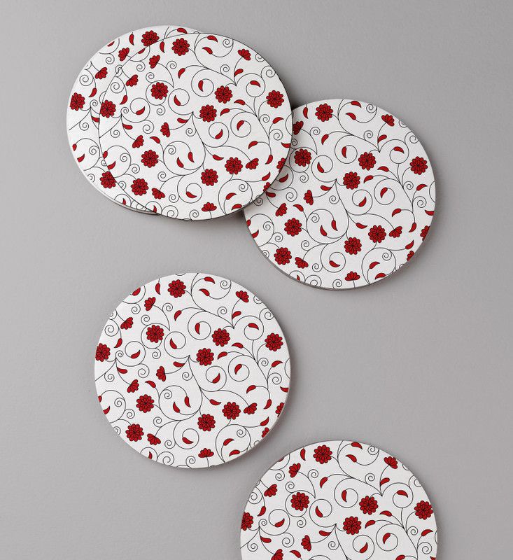 The Kamy Round Wood Coaster Set  (Pack of 4)
