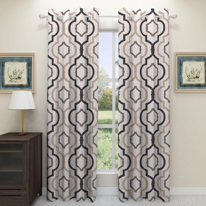 Floating Walls Furnishings 167 cm (5 ft) Polyester, Jacquard Blackout Window Curtain (Pack Of 2)  (Geometric, Beige)