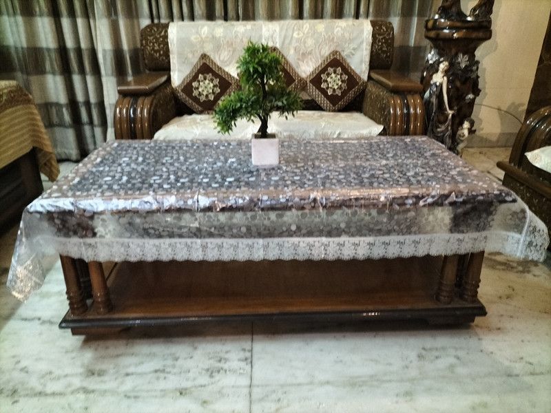 Geometric 4 Seater Table Cover  (Transparent, Silver, PVC)