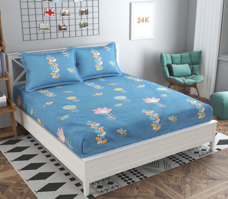 Polycotton Double Bedsheet  (Pack of 1, Blue1)